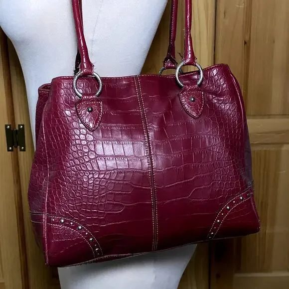 y2k red leather shoulder bag croc embossed studded mcbling grunge vintage - Picture 2 of 16